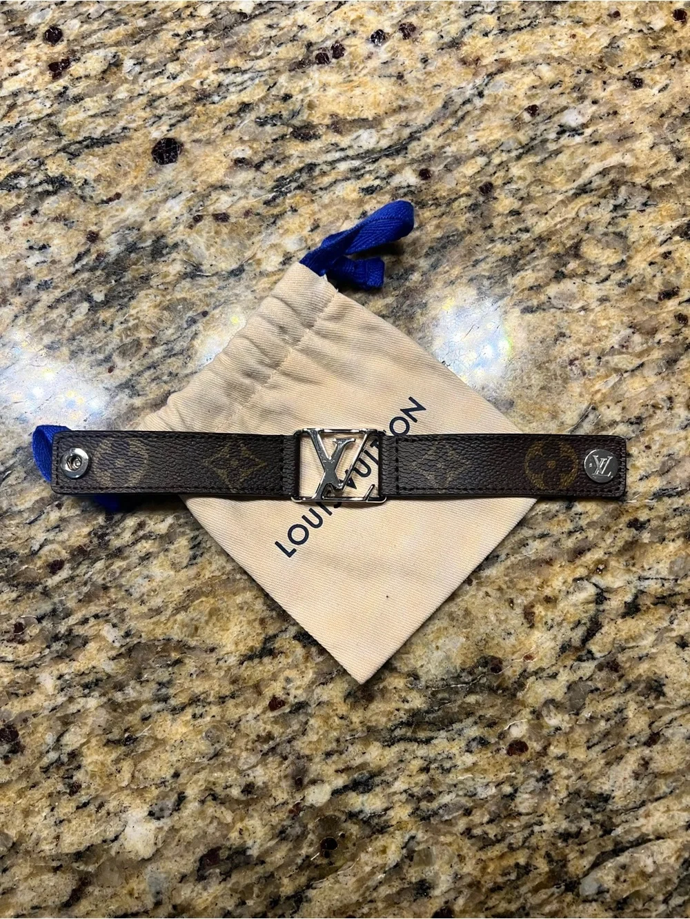 Louis Vuitton Brown Monogram Leather Belt Bracelet with LV Buckle